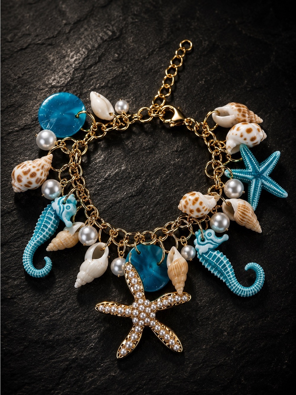 Turquoise & Gold Seaside Charm Bracelet - Picture 2 of 9